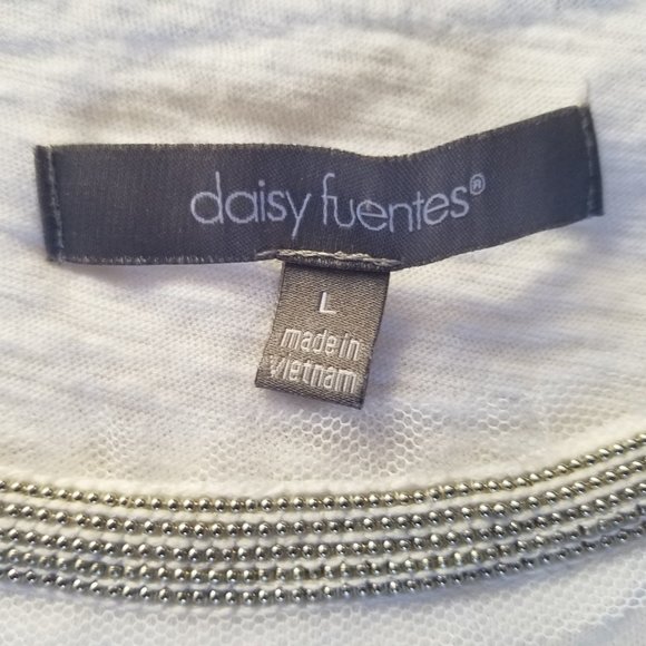 DAISY FUENTES Beaded Neckline White Tee | SZ L - Picture 4 of 10